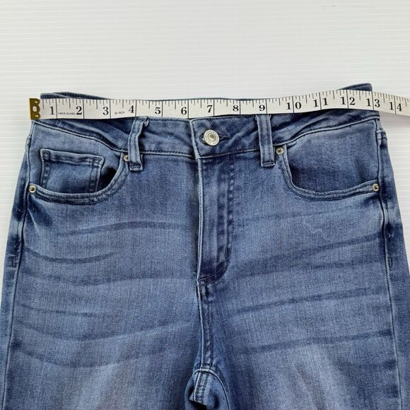 Ashley Mason Premium Jeans Sz 5/27 Flare Daisy Embroidered Raw Hem Y2K Boho - Picture 11 of 13